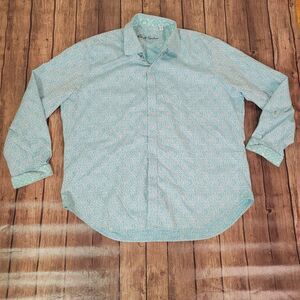 Robert Graham Mens Button Down Cyan 3XL Paisley Long Sleeve Collared